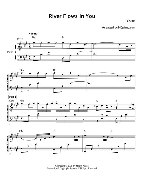 river flows in you sheet music